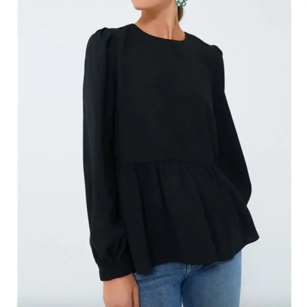 Tuckernuck Pomander Carlota Peplum Blouse in Black with Billowy Sleeves Size XS